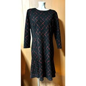 Tommy Hilfiger Knit Dress Diagonal Windowpane Black Red 16